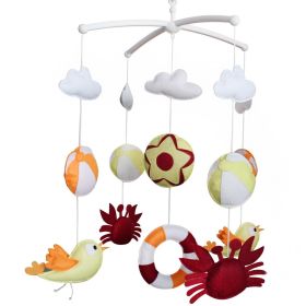 Red and Orange Baby Crib Mobile Infant Room Nursery Bed Decor Hanging Toy Musical Mobile; Summer Beach Crab Balls