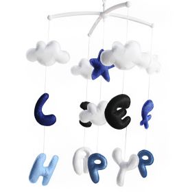 Blue Infant Room Hanging Musical Mobile Crib Toy Baby Crib Mobile Nursery Decor for Girls Boys; Happy Life