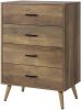 4 Drawer Dresser; Wood Chest of Drawers; 23.6 Inch Wide Bedroom Nightstand Dresser; Rustic Brown Finish