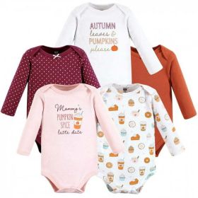 Hudson Baby Infant Girl Cotton Long-Sleeve Bodysuits, Pumpkin Spice Date, 0-3 Months