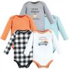 Hudson Baby Infant Boy Cotton Long-Sleeve Bodysuits, Pumpkin Truck 5-Pack, 3-6 Months