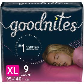 Goodnites Girls' Nighttime Bedwetting Underwear Size XL, 9 Count