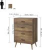 4 Drawer Dresser; Wood Chest of Drawers; 23.6 Inch Wide Bedroom Nightstand Dresser; Rustic Brown Finish