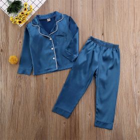 Pure Color Children's Bathrobe Casual Fashion Suit (Option: Dark Blue-120cm)