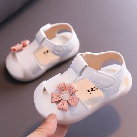 Diamonds Baby Sandals for Girls Cherry Closed Toe Toddler Infant Kids Princess Walkers Baby Little Girls Shoes Children Sandals (Color: 2 White Flower, size: 15)