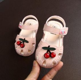 Summer Baby Sandals for Girls Newborn Cherry Princess Infant Toddler Girl Shoes Sandals Baby Girl Shoes (Color: cherry pink, size: 25)