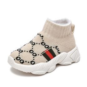 Baby Sneakers Infant Sock Shoes Fashion Children's Flat Baby Kids Girls Shoes Stretch Breathable Mesh Sports Running Shoes (Color: plush beige, size: 30 (Insole 19cm))