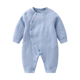 Baby Solid Color Side Snap Button Design Long Sleeved Winter Thickened Romper (Color: Blue, Size/Age: 66 (3-6M))