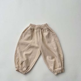 Baby Solid Color Quality Loose Casual Pants Trousers (Color: Beige, Size/Age: 100 (2-3Y))