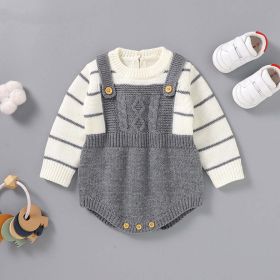 Baby Striped Pattern False Design Triangle Knit Onesies (Color: Grey, Size/Age: 73 (6-9M))