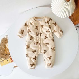 Baby Cartoon Bear Print Pattern Thickened Quilted Winter Rompers (Color: Apricot, Size/Age: 73 (6-9M))