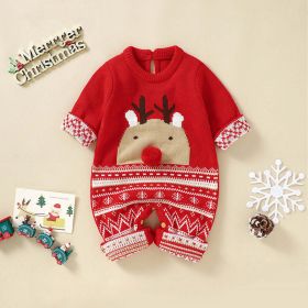 Baby Cute Christmas Elk Pattern Autumn Winter New Style Romper (Color: Red, Size/Age: 66 (3-6M))