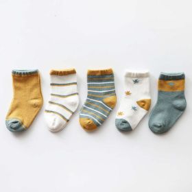 Baby Print Pattern Spring Autumn Cotton 1Bag=5Pairs Socks (Color: Green, Size/Age: L (5-8Y))