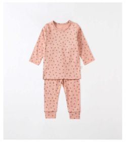 Kids Print Pattern Round Collar Long Sleeved Top Combo Pants Soft Sets Home Clothes In Summer (Color: pink, Size/Age: 73 (6-9M))