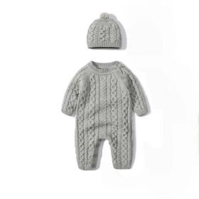 Baby Solid Color Crochet Knitted Pattern Shoulder Button Design Rompers (Color: Grey, Size/Age: 73 (6-9M))