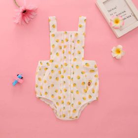 Baby Girl White T-Shirt Combo Strawberry Print Strap Onesies Sets In Summer (Color: Yellow, Size/Age: 73 (6-9M))