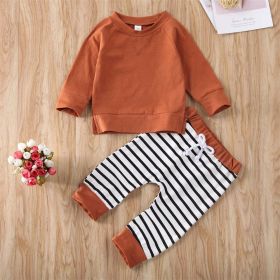 Baby Boy 1pcs Solid Color Hoodie Combo Striped Pattern Trousers Sets (Color: Orange, Size/Age: 90 (12-24M))