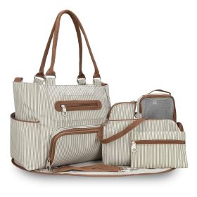 8Pcs Baby Nappy Diaper Bags Set for Mom Dad Mummy Handbags Multifunctional Diaper Changing Bags with Bottle Bag Mesh Bag Purse Diaper Pad 2 Burp Cloth (Color: Khaki)