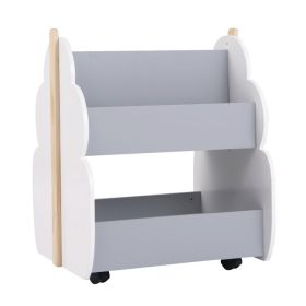 Kids Wooden Bookshelf with Universal Wheels (Color: gray)