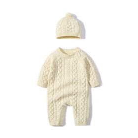 Baby Solid Color Crochet Knitted Pattern Shoulder Button Design Rompers (Color: White, Size/Age: 66 (3-6M))