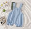 Baby Printed Pattern Light Blue Denim Short Crotch Overalls