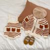 Baby Striped Pattern Cartoon Bear Patched Design Onesies With Cardigan