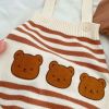 Baby Striped Pattern Cartoon Bear Patched Design Onesies With Cardigan