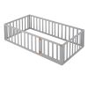 Twin Size Wood Floor Bed Frame with Fence and Door