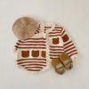 Baby Striped Pattern Cartoon Bear Patched Design Onesies With Cardigan