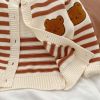 Baby Striped Pattern Cartoon Bear Patched Design Onesies With Cardigan